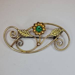 Vintage Signed Hobson Floral Brooch w Rhinestone